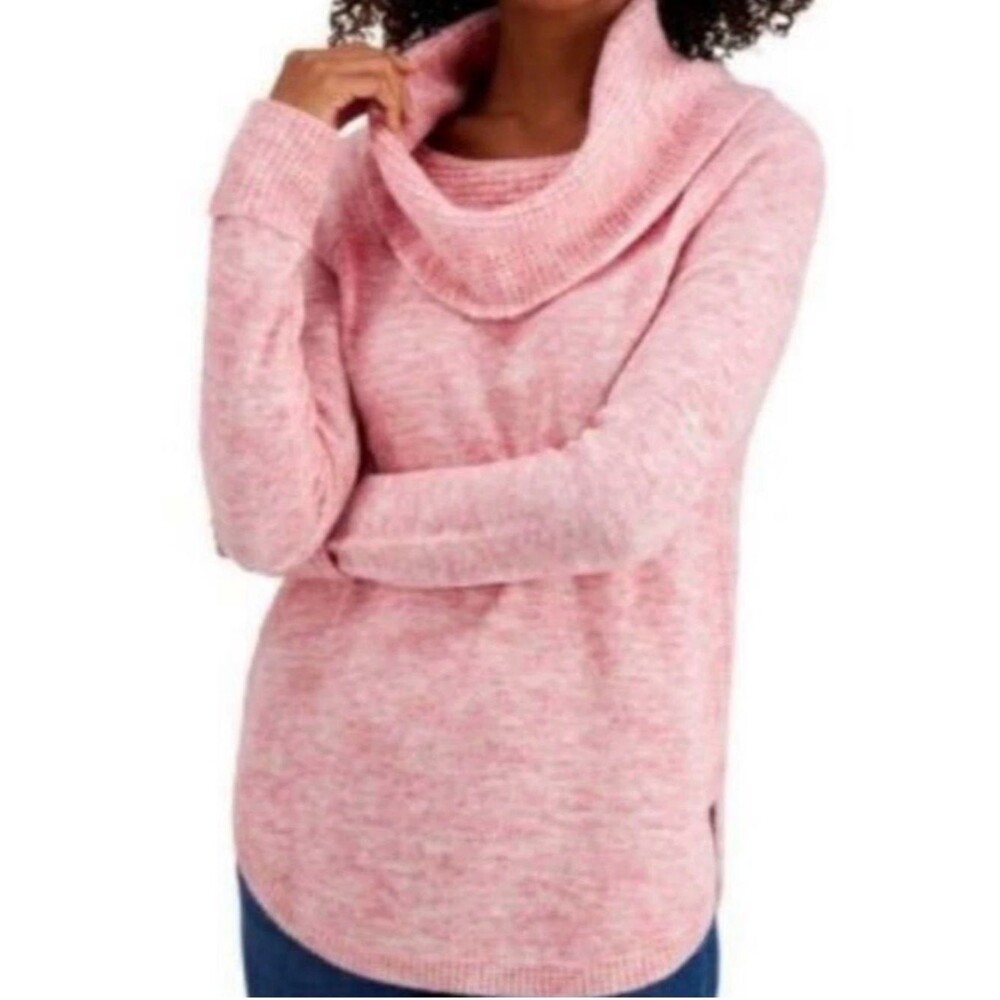Pink Style & Co Waffle Cowl Neck Sweater Small Petite